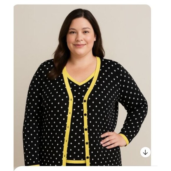 Yarns & Stitches 2-Pc Knit Cardigan & Tank Set Black & White With Yellow Trim 3X - Picture 1 of 14